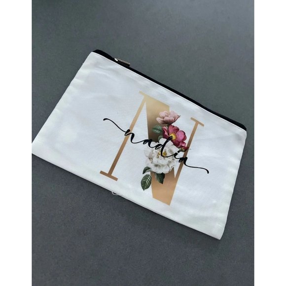 Personalized Rose Makeup Travel Cosmetic Bag Vacation Bridesmaid -Gift Monogram - Picture 1 of 5